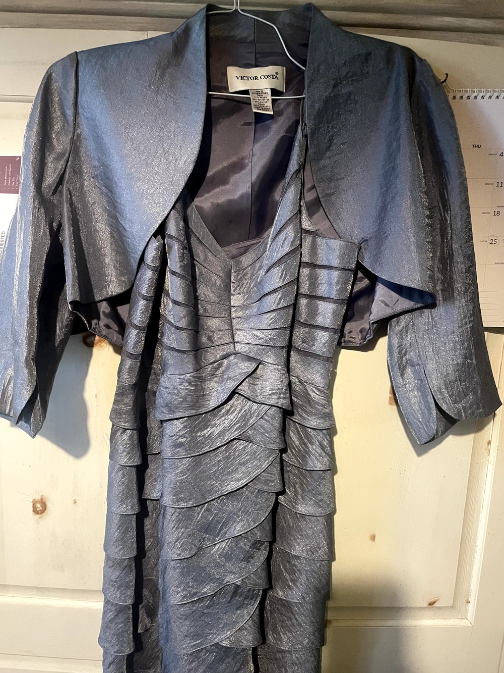 Victor Costa Metallic Slate Blue Jacket & Dress Set
